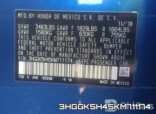 3HGGK5H45KM711174 фото 10