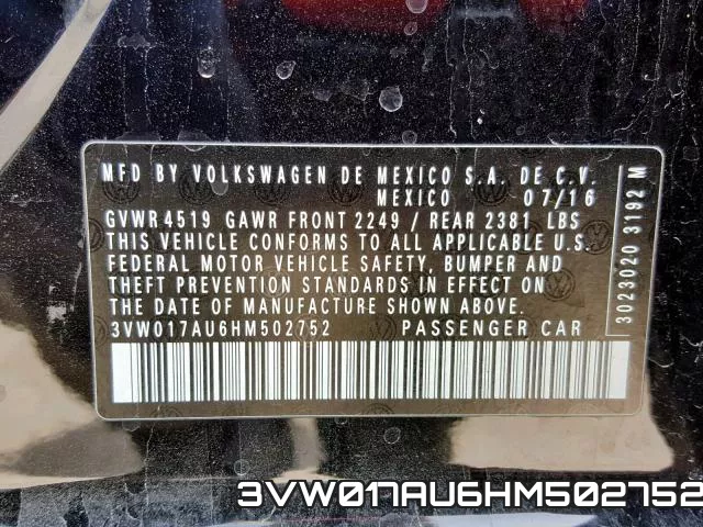 3VW017AU6HM502752 фото 2