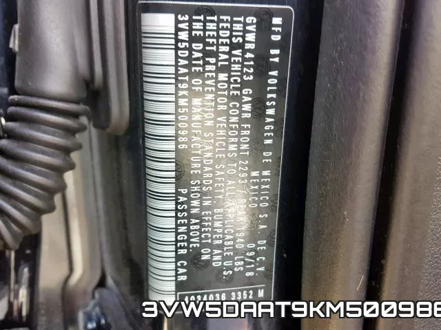 3VW5DAAT9KM500986 фото 2