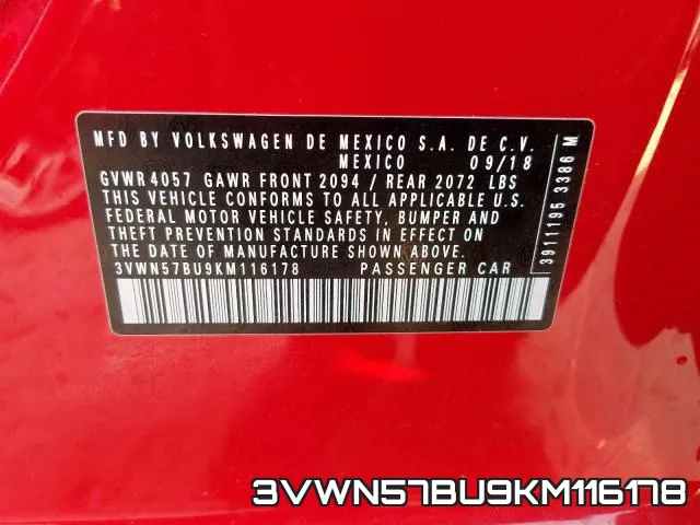 3VWN57BU9KM116178 фото 2