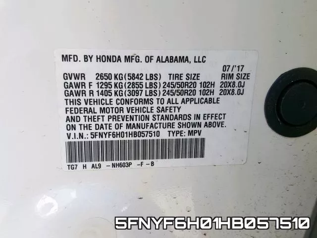 5FNYF6H01HB057510 фото 2