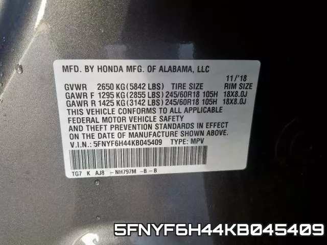 5FNYF6H44KB045409 фото 2