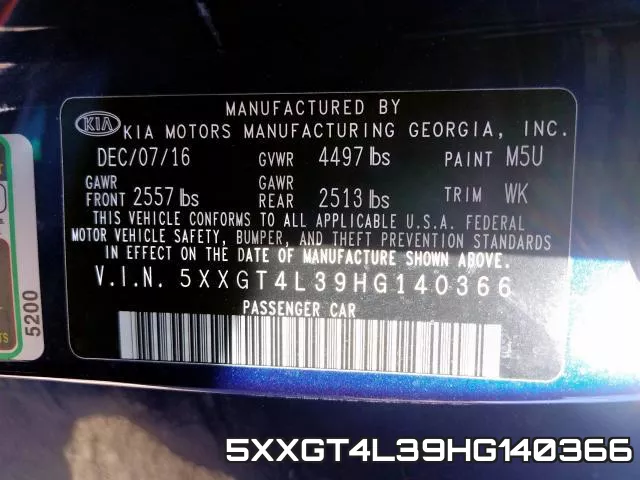 5XXGT4L39HG140366 фото 2
