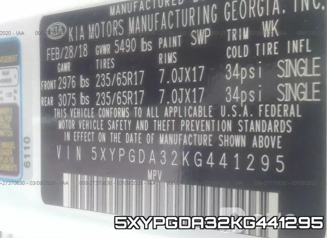 5XYPGDA32KG441295 фото 10
