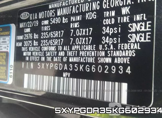 5XYPGDA35KG602934 фото 10