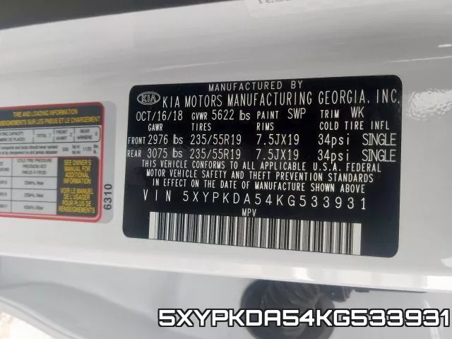 5XYPKDA54KG533931 фото 2