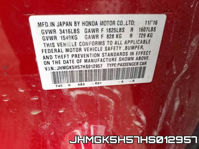 JHMGK5H57HS012957 фото 2