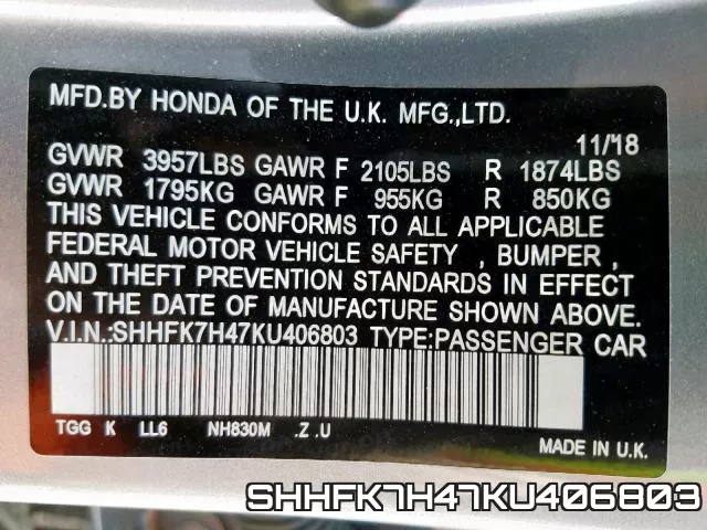 SHHFK7H47KU406803 фото 2