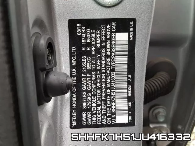 SHHFK7H51JU416332 фото 2