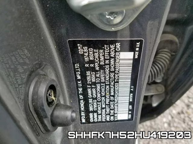 SHHFK7H52HU419203 фото 2