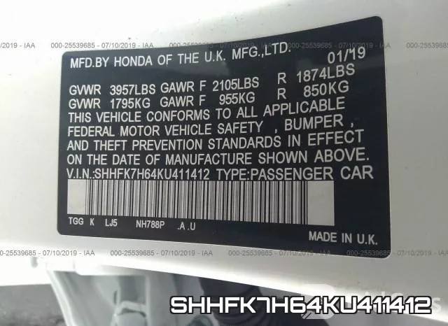 SHHFK7H64KU411412 фото 10