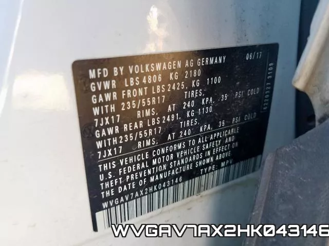WVGAV7AX2HK043146 фото 2