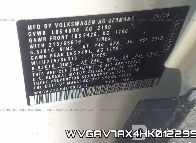 WVGAV7AX4HK012299 фото 10