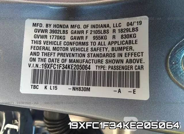 19XFC1F34KE205064 фото 10