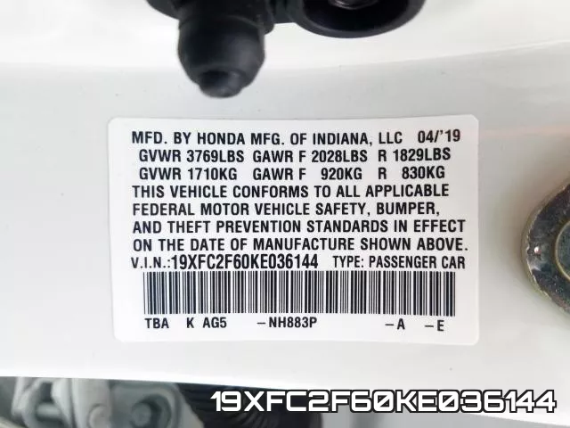19XFC2F60KE036144 фото 2