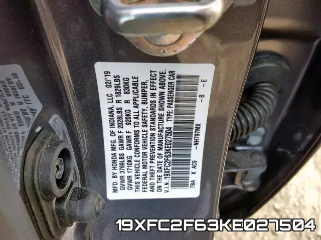 19XFC2F63KE027504 фото 2