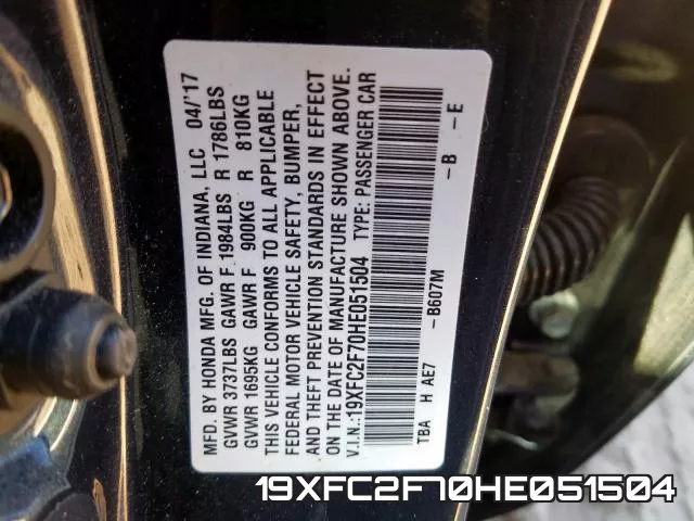 19XFC2F70HE051504 фото 2