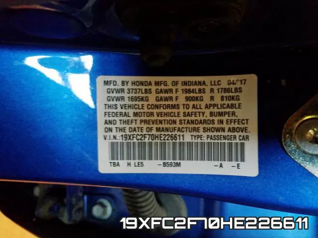 19XFC2F70HE226611 фото 2