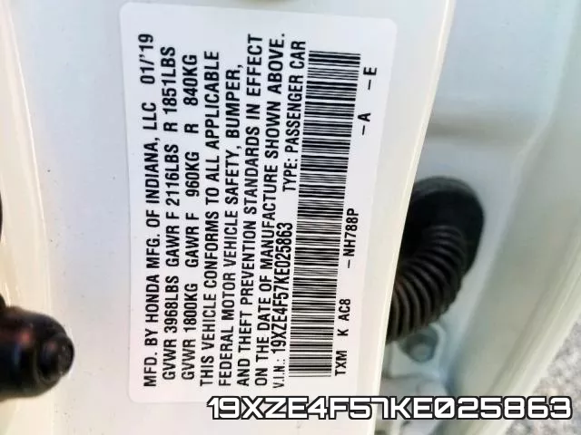 19XZE4F57KE025863 фото 2
