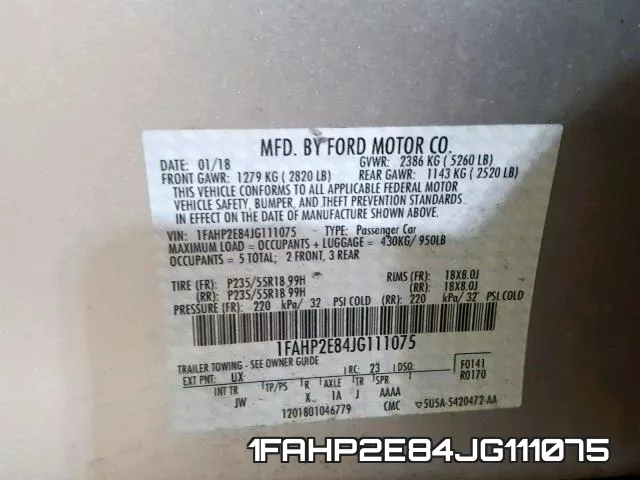 1FAHP2E84JG111075 фото 2