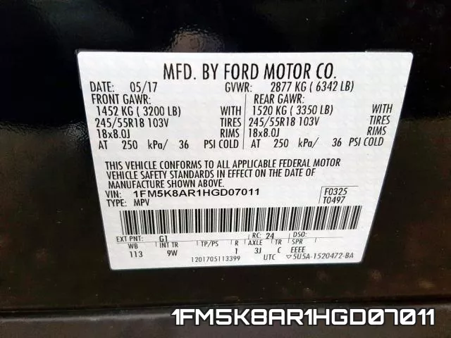 1FM5K8AR1HGD07011 фото 2