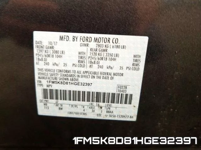 1FM5K8D81HGE32397 фото 2