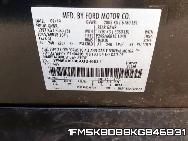1FM5K8D88KGB46831 фото 2