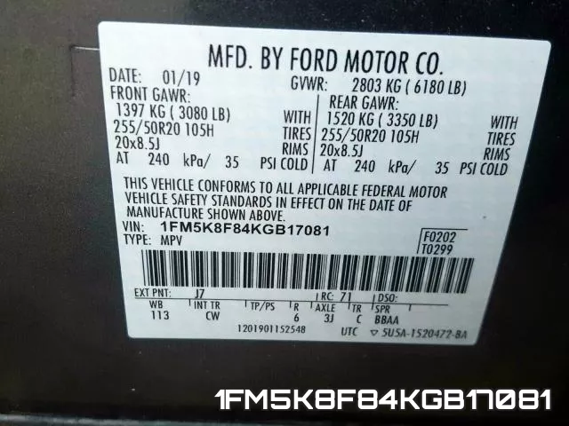 1FM5K8F84KGB17081 фото 2