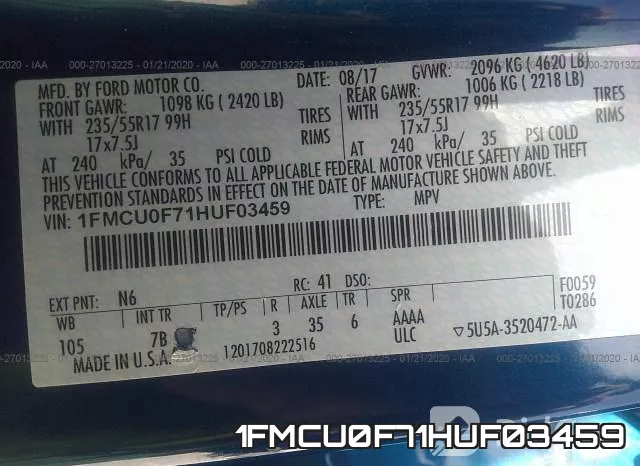 1FMCU0F71HUF03459 фото 10