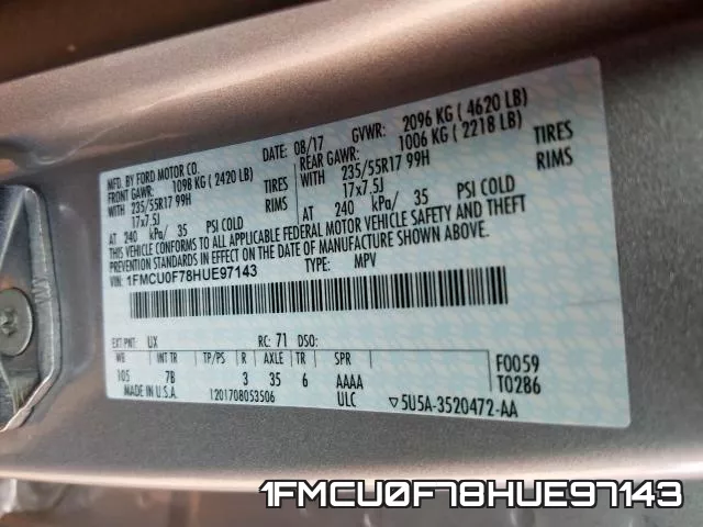 1FMCU0F78HUE97143 фото 2