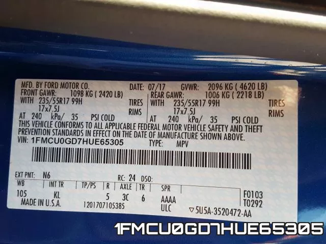 1FMCU0GD7HUE65305 фото 2