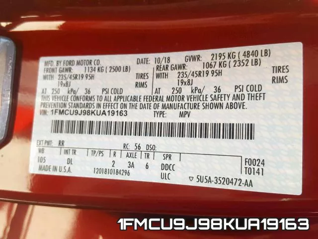 1FMCU9J98KUA19163 фото 2