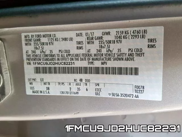 1FMCU9JD2HUC82231 фото 2