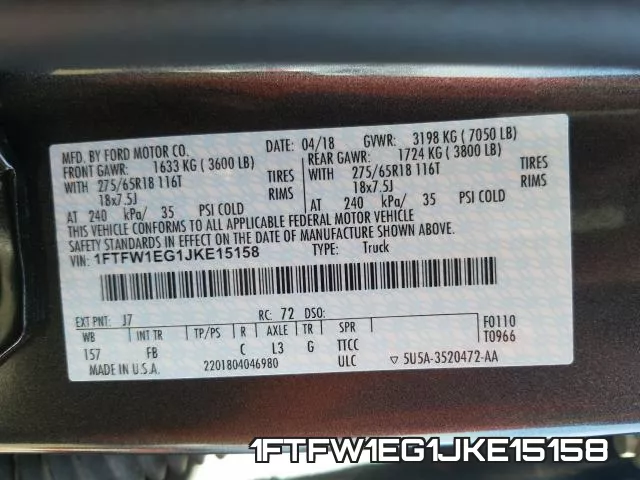 1FTFW1EG1JKE15158 фото 2