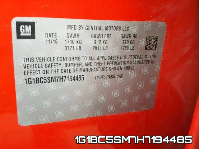 1G1BC5SM7H7194485 фото 2