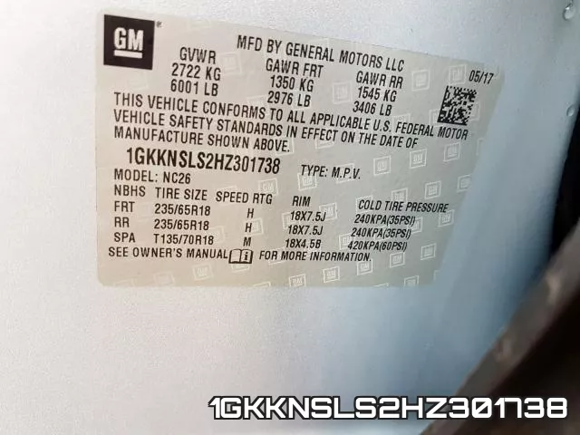 1GKKNSLS2HZ301738 фото 2