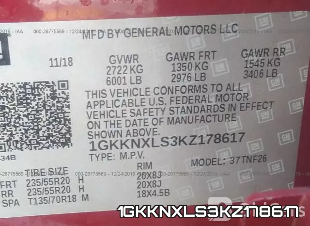 1GKKNXLS3KZ178617 фото 10