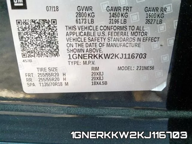 1GNERKKW2KJ116703 фото 2