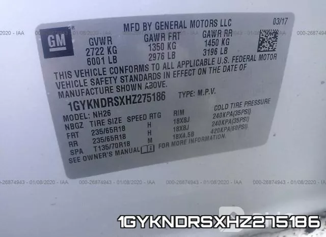 1GYKNDRSXHZ275186 фото 10