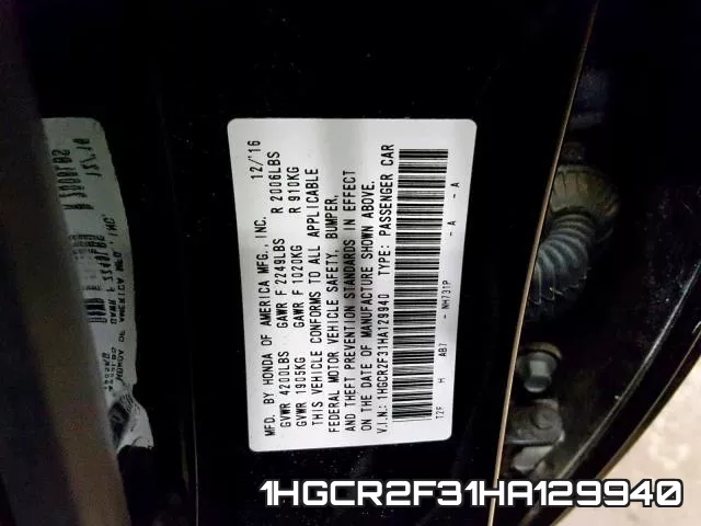 1HGCR2F31HA129940 фото 2