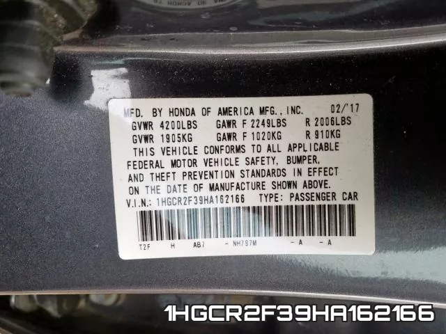 1HGCR2F39HA162166 фото 2