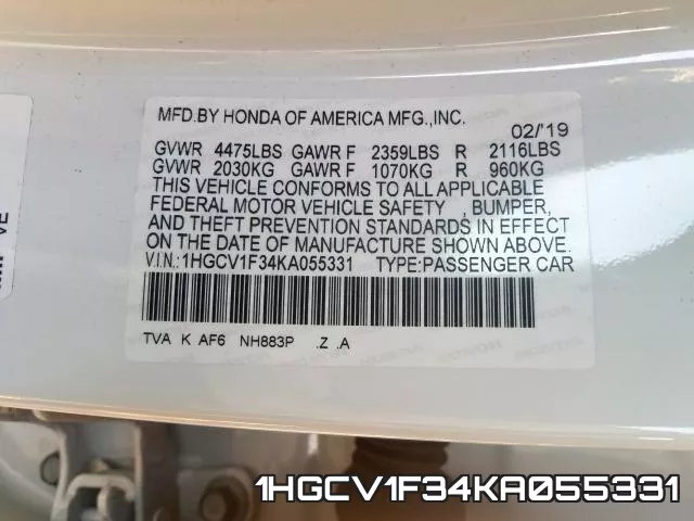 1HGCV1F34KA055331 фото 2