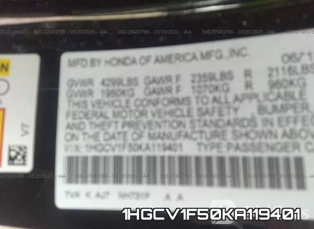 1HGCV1F50KA119401 фото 10