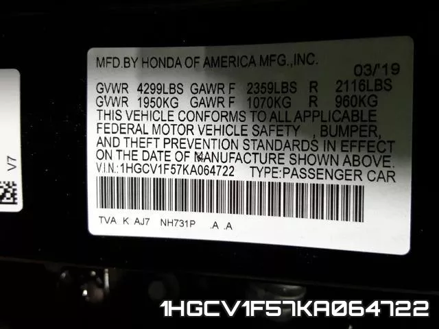 1HGCV1F57KA064722 фото 2