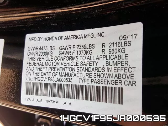 1HGCV1F95JA000535 фото 2