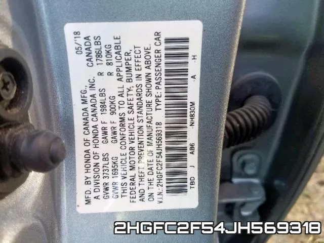 2HGFC2F54JH569318 фото 2