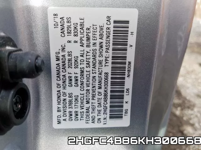 2HGFC4B86KH300668 фото 2