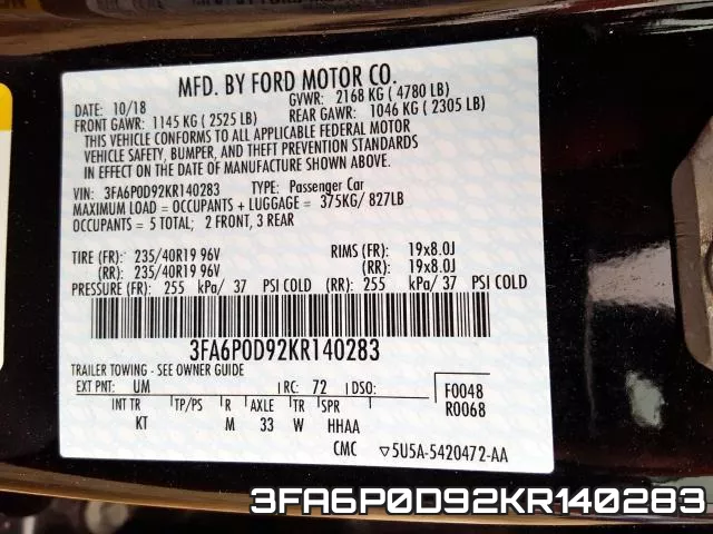 3FA6P0D92KR140283 фото 2