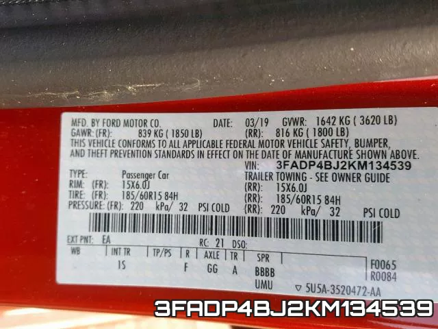 3FADP4BJ2KM134539 фото 2