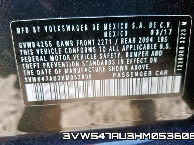 3VW547AU3HM053608 фото 2